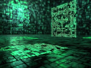 Abstract digital matrix background with glowing neon green characters