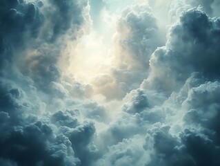 Fototapeta premium Majestic Aerial View of Detailed Cloud Formations Illuminated by Soft Sunlight
