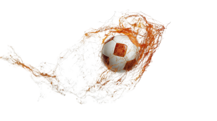 Soccer ball scoring a goal in the net, motion action freeze frame. transparent Background, clipping path  -  
