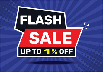 Fototapeta premium Flash sale up to 1 % off. On blue background with radial rays and blue background.