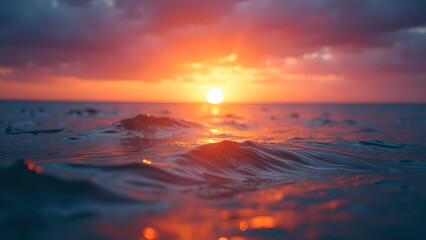 Fototapeta premium Sunset sea blur, Abstract natural texture motion blur at sunrise ocean, Dark sky sunlight and deep water background 