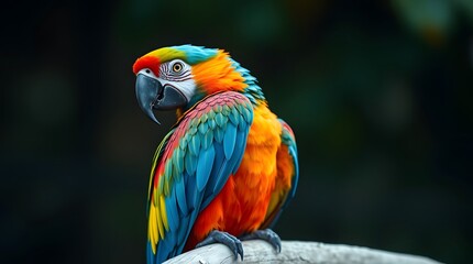 Obraz premium Colorful Macaw Parrot Sitting on Branch with Vivid Plumage Detail
