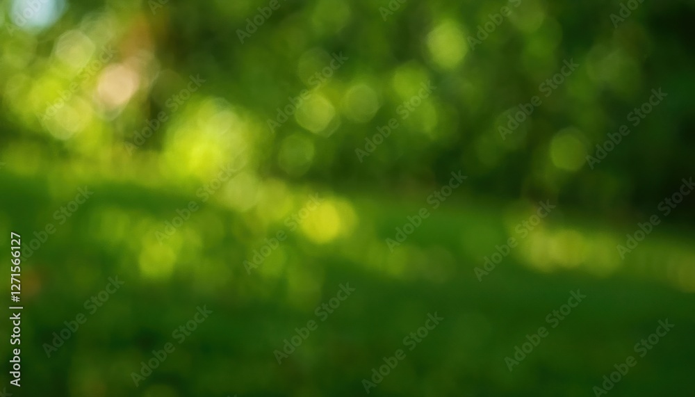 Poster soft-focus green nature background with bokeh effect, blurred summer foliage, vibrant abstract backdrop for design projects

