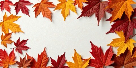 Fototapeta premium Autumnal Leaf Border on a Light Background Perfect for Seasonal Designs and Festive Celebrations