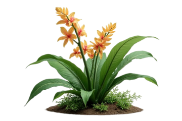 Tropical plant orchid flower bush shrub tree isolated on white background with.