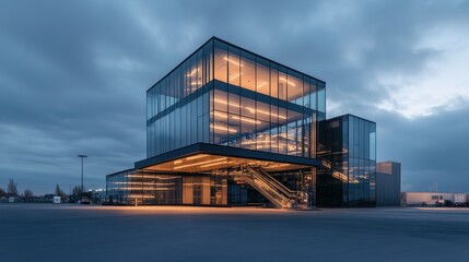 "A state-of-the-art production facility with glass and steel exteriors