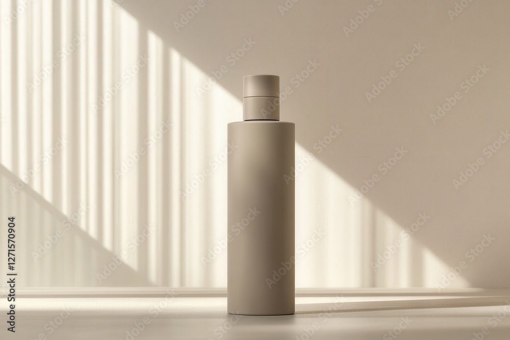 Poster Simple and elegant bottle standing on a surface with soft light and shadows in the background