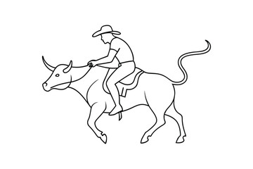 Minimalist Line Art Illustration of a Bull Rider Design
