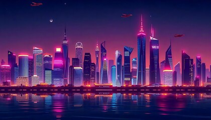 Fototapeta premium Neon Skyline: A Futuristic Cityscap
