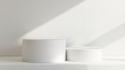 A white display pedestal placed against an all-white backdrop offers a versatile space for elegant product showcases or message overlays.