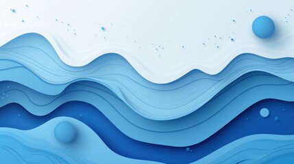 Obraz premium Abstract waves in varying shades of blue create a serene oceanic scene with floating spheres