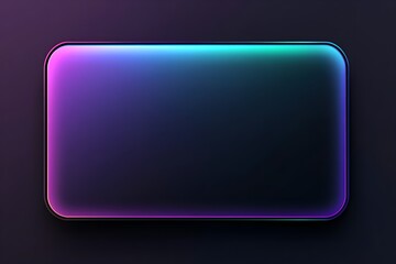 Fototapeta premium A glowing blue rectangle with neon light border, rounded corners and light effects on a simple and plain dark background.