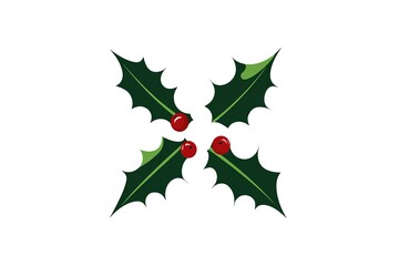 Festive Holly Berry Flat Vector Logo: Simple, Elegant Design for Christmas, Winter, Holiday Branding, Nature, Botanical, Eco-Friendly, Organic, Seasonal, Decoration, Symbol, Icon, Illustration,       