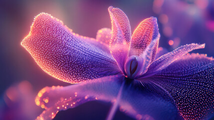 A close-up of a violet orchid with intricate petal patterns and a blurred background —ar 16:9 