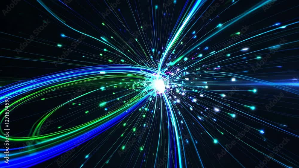 Poster dynamic light movement creates mesmerizing visual patterns in a dark space