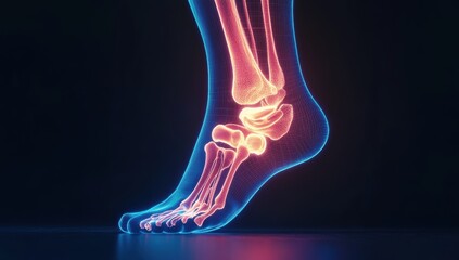 Futuristic Digital X-Ray of a Human Foot with Glowing Bones