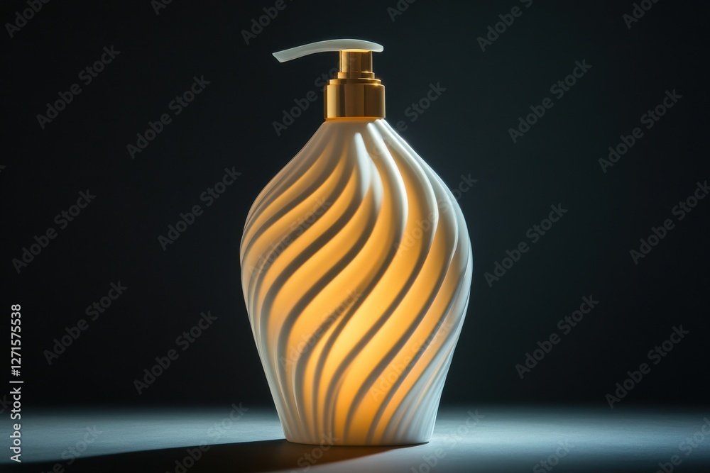 Poster elegant design of a modern dispenser illuminated against a dark background showcasing its curves and