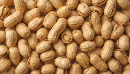Obraz premium Close-up View of Shelled Peanuts Piled Together on a Plain Background in Natural Light
