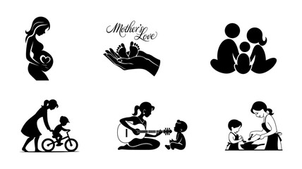 Silhouettes of Mothers and Children Depicting Different Moments of Love