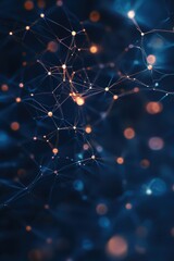 Obraz premium Abstract digital network connections with glowing nodes and blue background for technology, science, and futuristic design projects