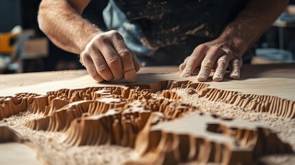  Skilled Craftsman Creating a Handmade Organic Wooden Table