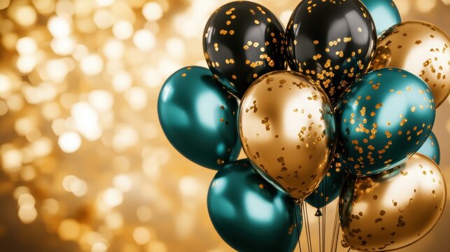 Balloons with confetti on a festive background for birthday, celebration, or party decor. Perfect for invitations, posters, and event promotions.