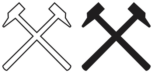 Black and White Crossed Hammers Symbol Design. Isolated On Transparent Background.