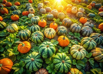 Aerial View of Lush Turban Squash Field, Drone Photography