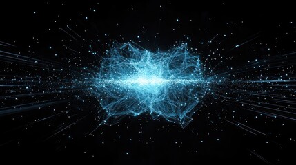 Abstract Blue Energy Particles Glowing in Dark Space