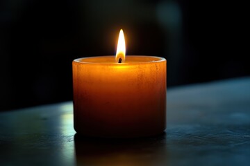 Warm candlelight flickers softly on a darkened table creating a calming atmosphere in the evening