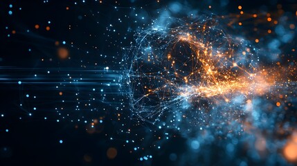 Fototapeta premium Digital background perfect for tech processes, neural networks, artificial intelligence, data transfer and encryption, digital archives, sound and graphic presentations, science, education