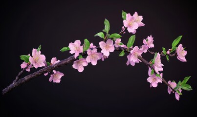 Fototapeta premium Delicate pink cherry blossom branch against a dark background, evoking springtime beauty