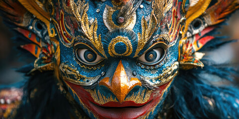 Obraz premium Close-up view of a vibrant devil mask from Diablada during the Carnival celebration in Oruro, Bolivia, showcasing intricate details and cultural significance