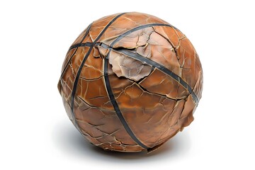 Broken basketball ball isolated on white background