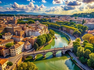 Obraz premium Aerial View of Rome, Italy: Tiber River and Cityscape Panorama