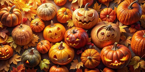 Aerial View of Stacked Jack-o'-lanterns for Halloween Festival