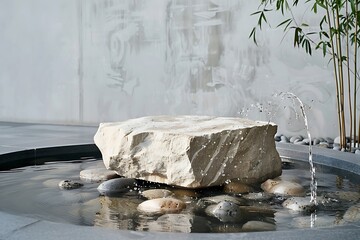 Minimal scene with podium in the water