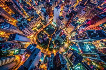 Obraz premium Aerial View of Twisted Cityscape: Hypnotic, Hallucinatory Urban Landscape