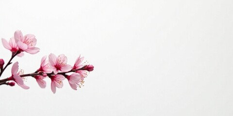 Fototapeta premium Delicate Pink Blossoms on a Branch Against a White Background, a Simple and Elegant Floral Image Ideal for Springtime Designs or Greeting Cards