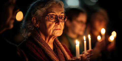 Participants gather for a peaceful candlelight vigil honoring victims of racial discrimination on International Day for the Elimination of Racial Discrimination. Banner