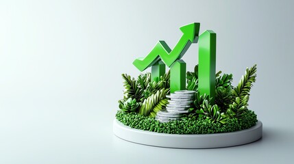 A vibrant green growth chart surrounded by greenery, symbolizing progress and sustainability in business and nature.