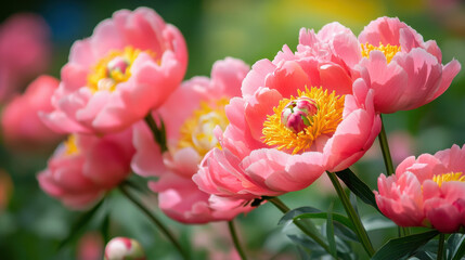 Fototapeta premium A vibrant peony garden in full bloom, showcasing layers of delicate petals —ar 16:9 
