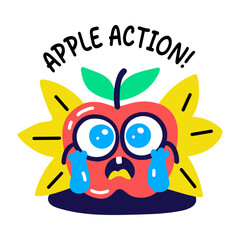 A comic style sticker of shocked apple character