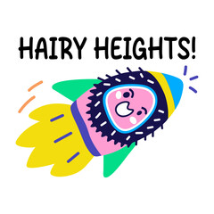 A cartoon style sticker of rambutan fruit with hairy heights typography