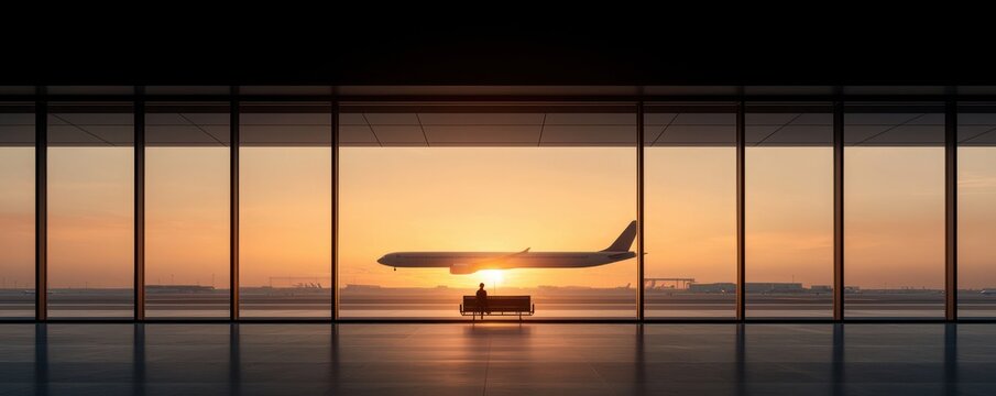 Serene sunrise moment airport gate photograph tranquil environment traveler’s perspective peaceful journey