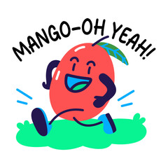 Happy mango character sticker in cartoon style
