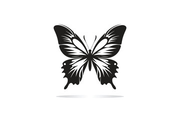 minimalist silhouette of butterfly logo in black and white