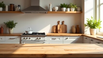 Kitchen decor with indoor plants. Bright, white kitchen with wood accents and natural light.