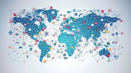 Fototapeta premium Revolutionizing Global Communication Networks: Interconnected Business Nodes and Human Resources Collaboration Across Worldwide Platforms – Enabling Seamless Digital Connectivity, Cross-Border Teamwor