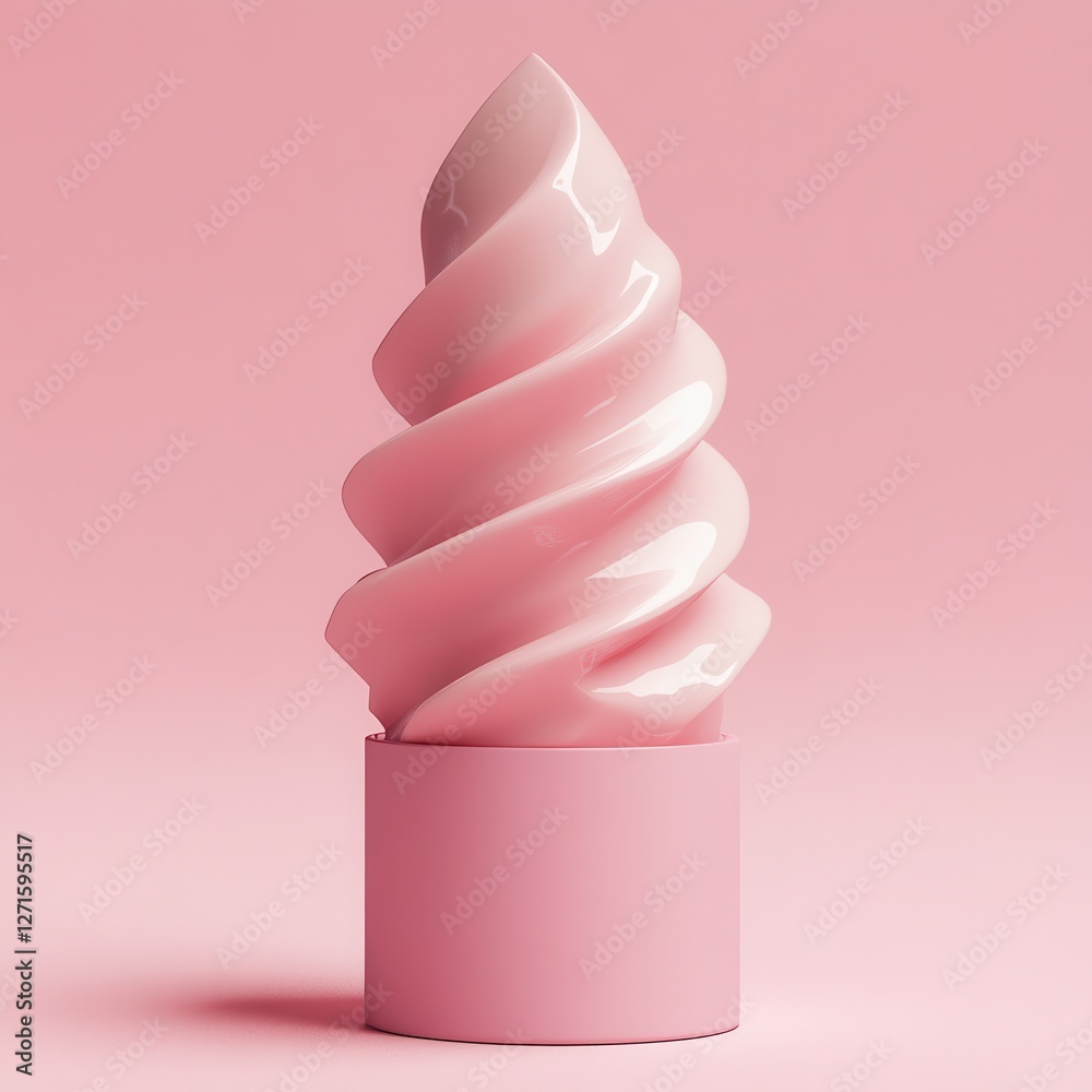 Aufkleber Soft serve ice cream in pink swirl with simple base displayed against matching pink background